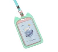 WATERBELINE Porte-cartes, porte-badge en silicone avec oreilles de chat avec lanière pour femmes, filles, travail, bureau, infirmière, étudiante, enseignante