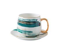 Watercolor and Ink Frosted Gold Ceramic Tea Cup, Mark Coffee Cup with Ceramic Plate (1)