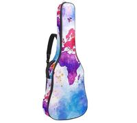 Watercolor Art Sac pour guitare acoustique avec 2 poches bandoulière réglable et crochet arrière, convient pour guitares électriques, basses et guitares classiques, Aquarelle Carte du monde,