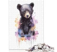 Watercolor Baby Black Bear Puzzles 1000 Pieces Cadeau Unique Jeu Éducatif Défi Jouet À De Qualité Supérieure Peinture Art pour Adultes Et Enfants 1000pcs (38x26cm)