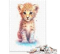 'Watercolor Baby Leopard Puzzle 1000 Pièces Educa Jouet en Bois Jeu D'Intelligence Décoration Intérieure Jeu Éducatif Challenge Toy Adultes Et Enfants À Partir De 14 Ans 1000pcs (75x50cm)