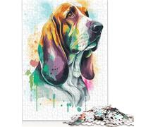 Watercolor Basset Hound Puzzle 1000 Pièces Educa Jouet en Bois Cadeau Unique Décoration Intérieure Jeu Éducatif Challenge Toy Adultes & Enfants des 14 Ans 1000pcs (38x26cm)