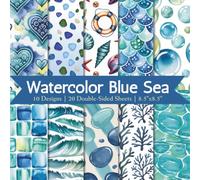 Watercolor Blue Sea Scrapbook Paper Craft Pad: 10 Tranquil Designs, 20 Double-Side Sheets Printed on 8.5"x8.5" Sized Paper With Premium Color. Perfect ... DIY, Journaling, Gift Wrapping, Album Etc.