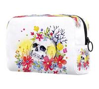 Watercolor-Dia De Muertos Trousse à cosmétiques pour femme, trousse de toilette de voyage, grande pochette de maquillage pratique avec fermeture éclair, multicolore, 18.5x7.5x13cm/7.3x3x5.1in, Trousse