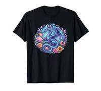 Watercolor Dragon Flowers Beautiful Art Colorful Graphic T-Shirt
