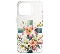 Watercolor Easter Lily Christian Cross Coque pour iPhone 16 Pro