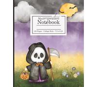 Watercolor Grim Reaper Trick-or-Treater Composition Notebook - College Rule - 7.5 x 9.25 - Halloween - Pumpkins - Skull Flowers