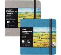 Watercolor Journal, Square, Double-Sided Fine Grain Paper, 5.5"" X 5.5"", Portable 2-Pack, 48 Pages Each, With Elastic Band, 110 Lb/230gsm