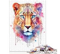 'Watercolor Leopard Face Puzzle 1000 Pièces Educa Jouet en Bois Divertissement Créatif Décoration Intérieure Jeu Éducatif Challenge Toy Adultes & Enfants des 14 Ans 1000pcs (75x50cm)