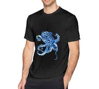 Watercolor Octopus in Ocean Men's T-Shirt Tees Short Workout Tops Slim-fit Black Manches Courtes(Small)