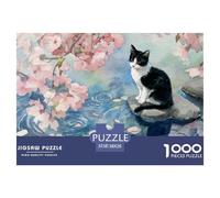 Watercolor Painting of Cute Black and White Kitten 1000 Pièces Carton Premium Lot de Puzzles Haunting Cat Anti-Stress Défi Unique Puzzles pour Adultes Et Enfants 38x26cm/1000pcs