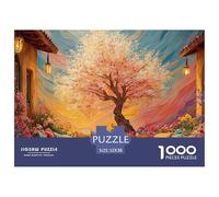 Watercolor Painting of Outdoor Seating 1000 Pièces Carton Extra-épais Coffret De Puzzles Blossom Tree Village Stimulant Et Éducatif Défi Unique Puzzles pour Adultes Et Enfants 52x38cm/1000pcs