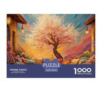 Watercolor Painting of Outdoor Seating 1000 Pièces Carton Premium Coffret De Puzzles Blossom Tree Village Stimulant Et Éducatif Jeu Familial Puzzles pour Adultes Et Enfants 70x50cm/1000pcs