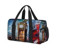 Watercolor UK London Big Ben Sac de sport pour enfants, filles, garçons, femmes, hommes, pour la nuit, le week-end, sac de voyage, sac de sport décontracté