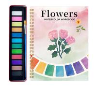 Watercolor Workbook for Beginners,Painting Guide Animal Flower Illustrations Paper Coloring Book,12 Colors Painting Kit with Drawing Supplies and Brushes