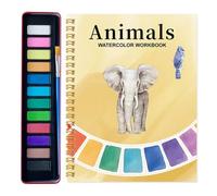 Watercolor Workbook for Beginners,Painting Guide Animal Flower Illustrations Paper Coloring Book,12 Colors Painting Kit with Drawing Supplies and Brushes