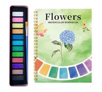 Watercolor Workbook Set, Beginner Coloring Book with Watercolor Box, Art Supplies, Suitable for Home and School(Blue Flowers)