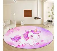 Watercolour Style Cartoon Unicorn Round Rugs Diameter 80 cm, Purple Non-Slip Non-Shedding Area Rug - Machine Washable Soft Short Pile Circle Carpet for Living Room Bedroom Kids Room Decor