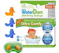 WaterDam Bouchons d'oreille de natation très imperméables et ultra confortables pour éviter les oreilles du nageur (Taille 1+1+1:Enfants Très petites oreilles Adolescents Femme (Orange Bleu))