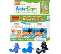 WaterDam Bouchons d'oreilles de natation - Bouchons d'oreilles imperméables ultra confortables pour éviter les oreilles du nageur (S, M, L, bleu, noir)