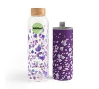 waterdrop® Bouteille en Verre 600ml - Gourde Réutilisable en Verre Borosilicate avec Bouchon Bambou et Housse, Étanche, Idéale pour Maison, Bureau, Sport, Voyage