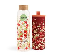 waterdrop® Bouteille en Verre 600ml - Gourde Réutilisable en Verre Borosilicate avec Bouchon Bambou et Housse, Sans BPA, Étanche, Idéale pour Maison, Bureau, Sport, Voyage