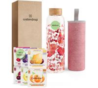 waterdrop Coffret Dégustation Verre,Bouteille en verre 600 ml + 18 Cubes à Boire en 6 saveurs,Aux extraits naturels de fruits et