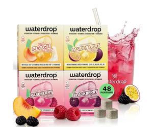waterdrop® Coffret Microdrink | 48 waterdrop boisson en cube effervescente en 4 saveurs | Extraits naturels de fruits et de plantes | Avec vitamines | Boisson sans sucre | Eau aromatisée en pastille