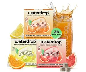 waterdrop® Coffret Microdrink, Orange, Citron et Pamplemousse, 36 boisson en cube effervescente sans sucre pour aromatiser l'eau, Extraits de fruits et de plantes, Eau Aromatisée infusion à froid