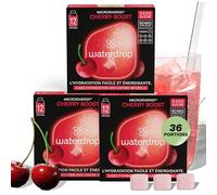 waterdrop® Coffret Microenergy, Boisson Énergisante Sans Sucre, Boisson Gazeuse avec Arôme de Cerise, 36 Cubes Effervescents avec 90 mg de Caféine Naturelle, Vitamines B et C