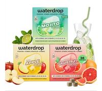 waterdrop® Coffret Mocktail Dégustation - 36 Pastilles Hydratation, Cubes de Boisson aux 3 Saveurs: Mojito, Pomme & Pamplemousse, Eau Aromatisée Sans Sucre avec Vitamines C & B, Vegan