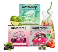 waterdrop® Coffret Mojito Dégustation - 36 Pastilles Hydratation, Cubes de Boisson aux 3 Saveurs: Mojito, Fraise & Mûre, Eau Aromatisée Sans Sucre avec Vitamines C & B, Vegan