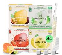 waterdrop® Microdrink Coffret Fruits Tropicaux - 48 Pastilles Hydratantes, Eau Aromatisée Sans Sucre, Saveurs Thé Glacé Citron, Citron Vert, Fruit de la Passion & Pamplemousse, Vitamine C & B