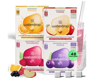 waterdrop® Microdrink Set Coffret Fruits Classiques - 48 Pastilles Pour Boisson Hydratante en Saveurs Pomme, Orange, Framboise & Cassis, Cubes Boisson Vegan, Vitamine C B, Eau Aromatisée Sans Sucre