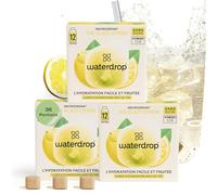 waterdrop® Thé Glacé Citron, 12 cubes d'Ice Tea Sans Sucre, Saveur Thé Vert + Citron, Pastilles d'eau aromatisées pour boissons, Extraits naturels de fruits et de plantes, Enrichi en vitamines