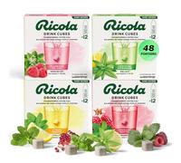 waterdrop® x Ricola - 48 Pastilles Pour Boisson en Saveurs Verveine Citronnée, Grenade Menthe, Framboise Mélisse & Citron Menthe, Cubes de Boisson Vegan, Vitamine C & B, Eau Aromatisée Sans Sucre