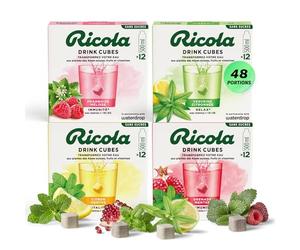 waterdrop® x Ricola - 48 Pastilles Pour Boisson en Saveurs Verveine Citronnée, Grenade Menthe, Framboise Mélisse & Citron Menthe, Cubes de Boisson Vegan, Vitamine C & B, Eau Aromatisée Sans Sucre