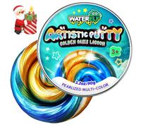 Waterelf Golden Oasis Lagoon Mastic de jeu sensoriel non toxique, boîte en aluminium de 10,5 cm (91,9 g) Mastic multicolore nacré, jouet créatif pour enfants et adultes - Maintient sa douceur