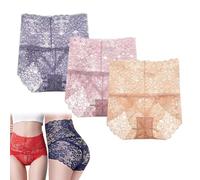 Wateresty Sexy High Waist Pretty Lace Panties,Butt Lift Tummy Control Shaping Panties for Women (FR/ES, Alpha/lettres, 3TG, Taille normale, Taille normale, Light Purple+Light Pink+Skin Color)