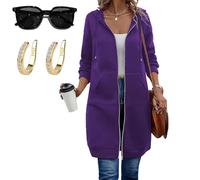 Wateresty Sweat à Capuche zippé en Polyester for Femme, Tunique Polaire à Manches Longues et Longueur Genou, avec Capuche(Purple,XXXX-Large)