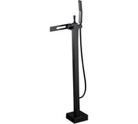 Waterfall Floor Standing Bath Taps Black with Shower Mixer 360° Rotating Single Lever Freestanding Bath Taps Floor Mounted Brass,Black