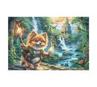 Waterfall Forest Cute Chien 1000 Pièces Puzzle Débutant en Carton Anti-Déchirure Facile Apprentissage Anti-Stress Passe-Temps Cadeau Fête des Mères Petit Prix 1000 PCS/75x50cm