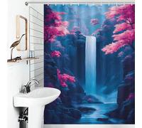 Waterfall in A Blue Canyon Cherry Blossom Rideau De Douche Anti-moisissure À Séchage Rapide Et Résistant, Idéal Pour La Salle De Bain À Domicile Ou À L'hôtel, Motif Toile De Jouy 53.54x70.87Inch（136x1