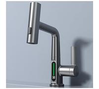 Waterfall Kitchen Faucet LED Digital Temperature Display, Kitchen Faucet with Pull Down Sprayer, with Rotary Adjustment Button