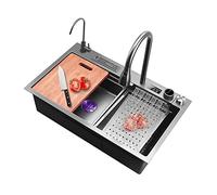 Waterfall Kitchen Sink Set - 304 en acier inoxydable avec bouchon amovible et support domestique d'utilisation grande taille (68 × 46 × 21 cm)