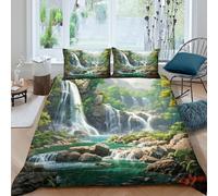 Waterfall Landscape Parure de Lit Microfibre 3 pièces Imprimé en 3D Hypoallergique Nature Scenic Art Housse de Couette avec Fermeture Éclair Ultra Douce for Couple King（220x240cm）