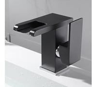 Waterfall Tap LED, taps for Basin Brass, 3 Colors Changing Bathroom Faucet, Handle Single Hole Cold and Hot Water Mixer Vanity Sink Tap,Black,Short