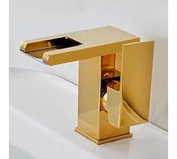 Waterfall Tap LED, taps for Basin Brass, Handle Bathroom Faucet with 3 Light Changing, Single Hole Cold and Hot Water Mixer Vanity Sink Tap,Gold