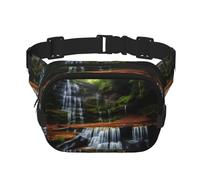 Waterfall View Sac à bandoulière tendance imprimé, sac de taille de randonnée, sac à bandoulière carré double couche de voyage et de fitness, noir, taille unique