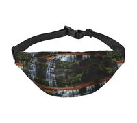 Waterfall View Sac banane à bandoulière pour garçons, grand sac banane de voyage tendance pour le sport, la course, le cyclisme, les voyages, la pêche, noir, taille unique